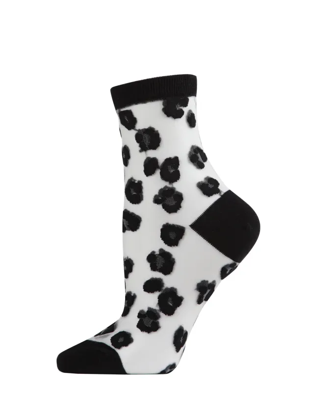 Women's Leopard Mono Fine Net Semi-Sheer Anklet Sock sold by MeMoi
