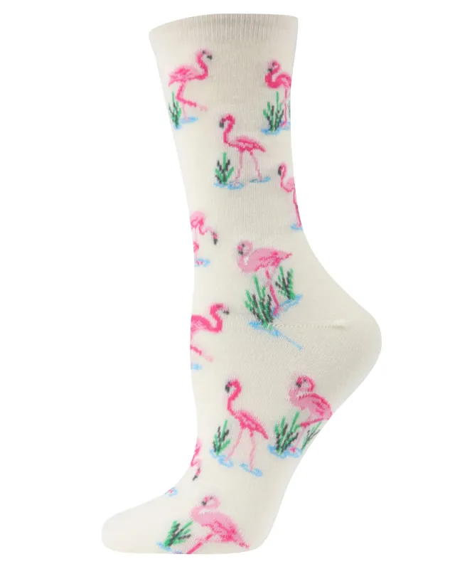 Feathered Frenzy Flamingo Bamboo Blend Crew Novelty Socks sold by MeMoi