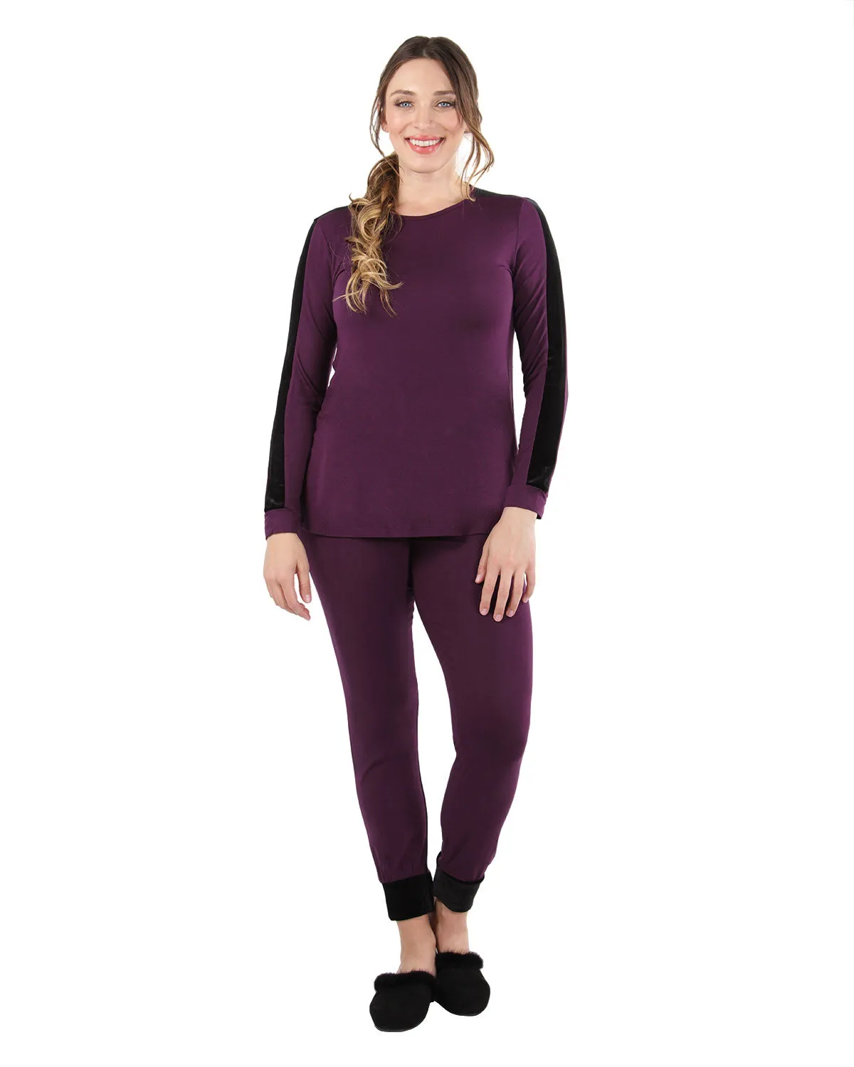 Women's Velvet Racing Stripe Trim Long Sleeve Pajama Set sold by MeMoi product image thumbnail 3