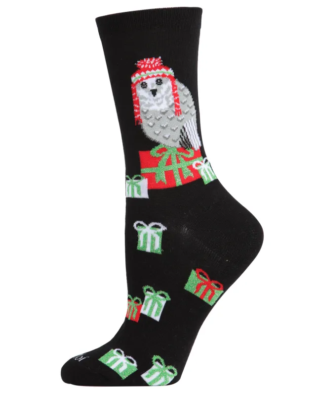 Women's Snow Owl Holiday Crew Socks sold by MeMoi