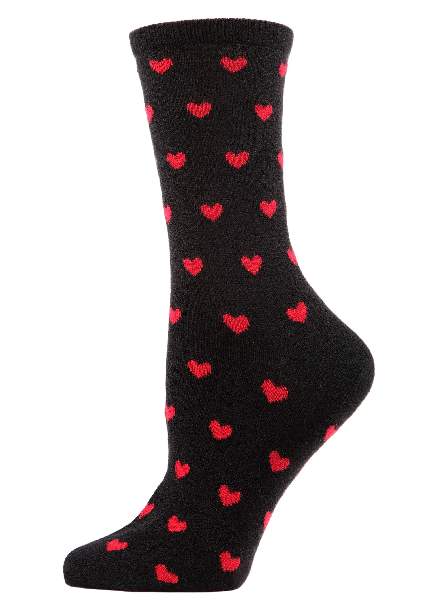 Women's Soft Heart Print Cashmere Blend Crew Sock sold by MeMoi