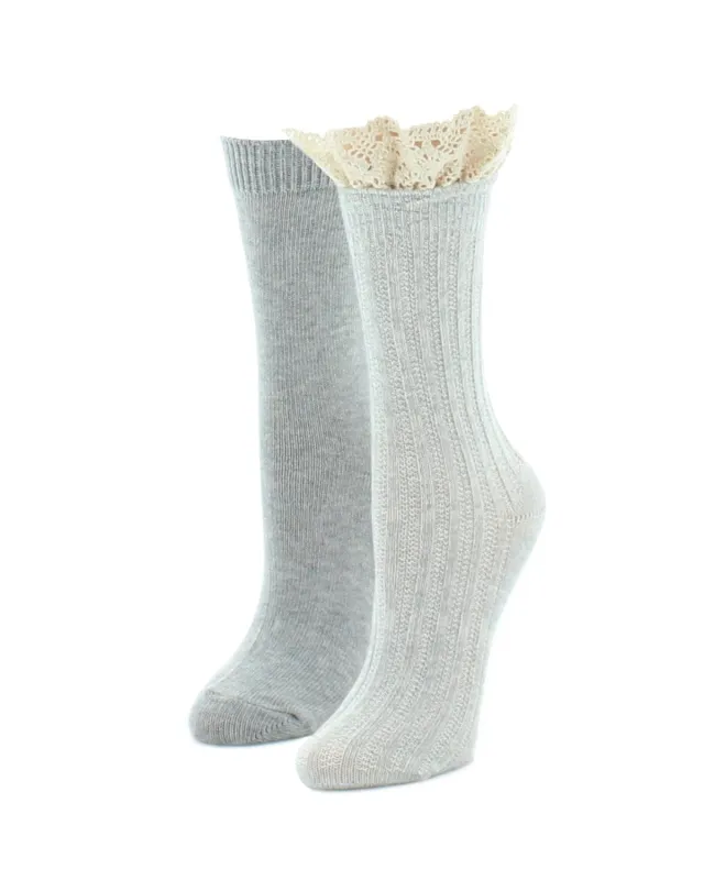 Lace & More Fashion Cotton Blend Boot Socks 2-Pack sold by MeMoi
