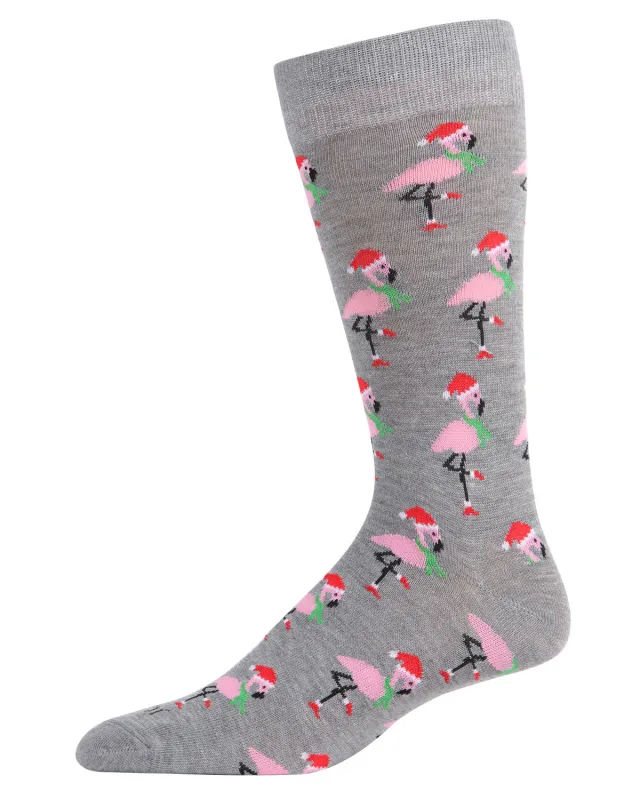 Men's Christmas Festive Flamingo Bamboo Blend Crew Socks sold by MeMoi