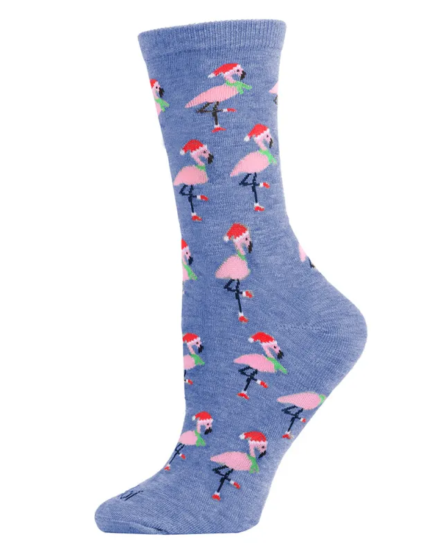 Women's Festive Flamingo Holiday Crew Socks sold by MeMoi