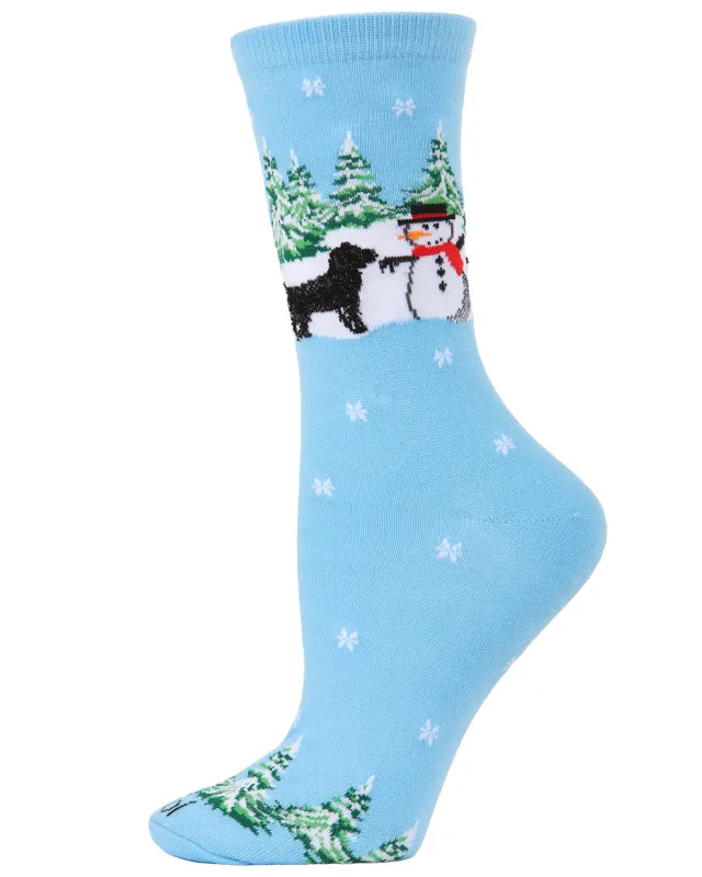 Women's Dog & Snowman Holiday Crew Socks sold by MeMoi