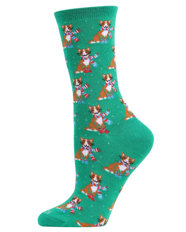 Women's Cozy Cat Holiday Crew Socks sold by MeMoi