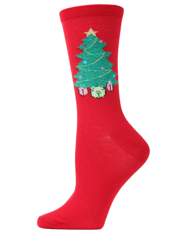 Women's Embroidered Christmas Tree Crew Socks sold by MeMoi