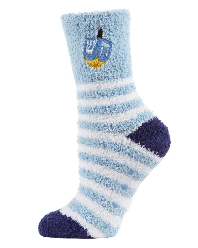 Striped Dreidel Embroidery Cozy Holiday Crew Socks sold by MeMoi