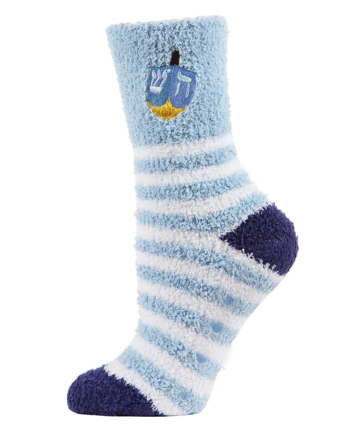 Striped Dreidel Embroidery Cozy Holiday Crew Socks sold by MeMoi