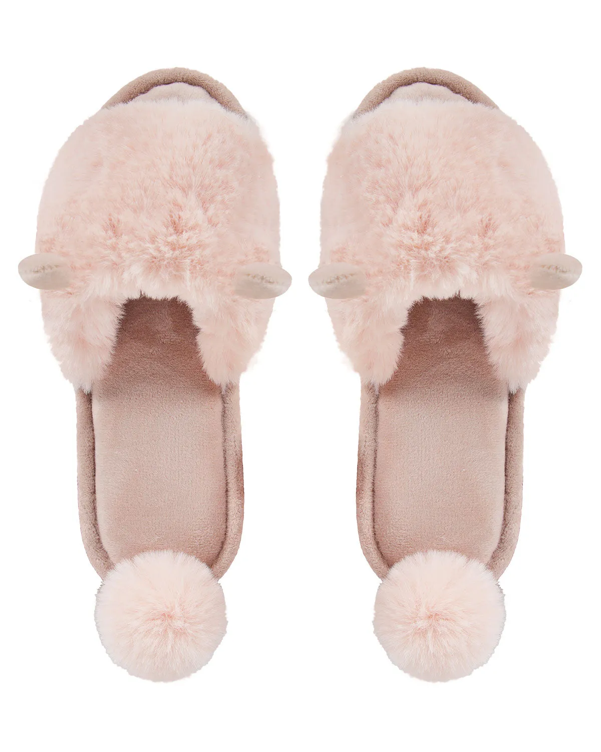 Bunny Hop Pom-Pom Open Toe Plush Slippers sold by MeMoi product image thumbnail 2