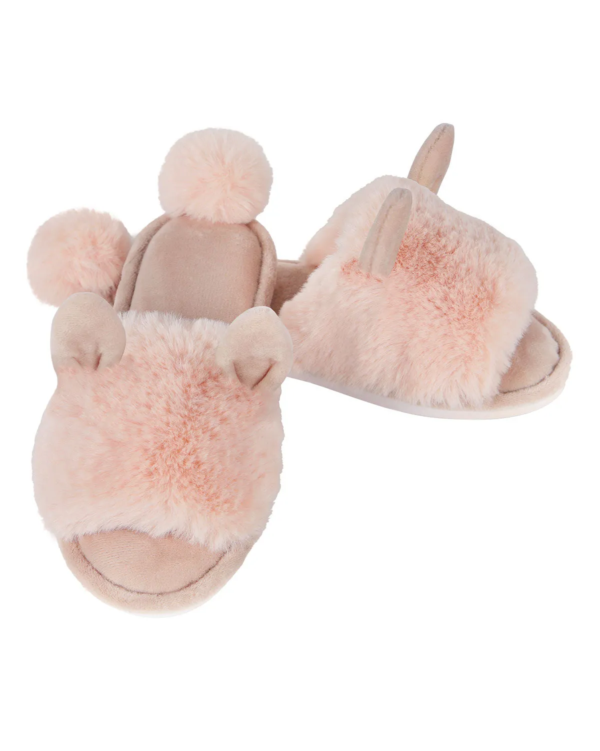 Bunny Hop Pom-Pom Open Toe Plush Slippers sold by MeMoi