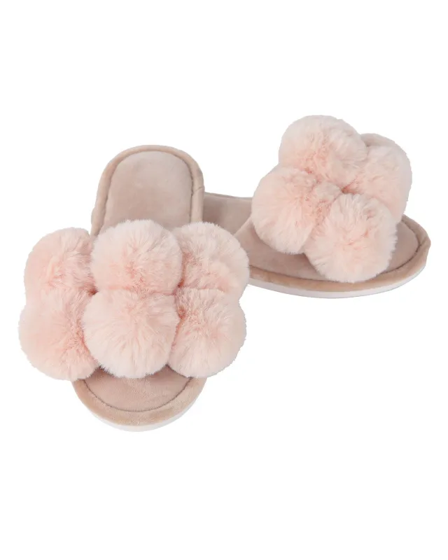 Women's Luxe Pom-Pom Memory Foam Plush Slippers sold by MeMoi