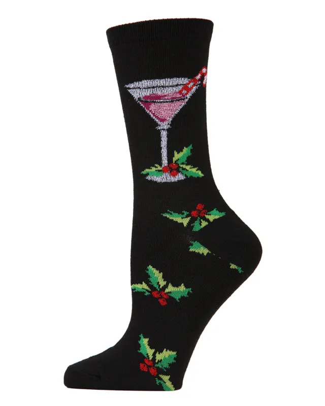 Women's Christmas Drinks Festive Crew Socks sold by MeMoi