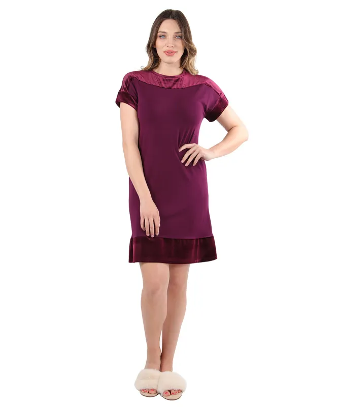 Women's Smooth Velour Luxe Frosted Trim Nightshirt made by MeMoi