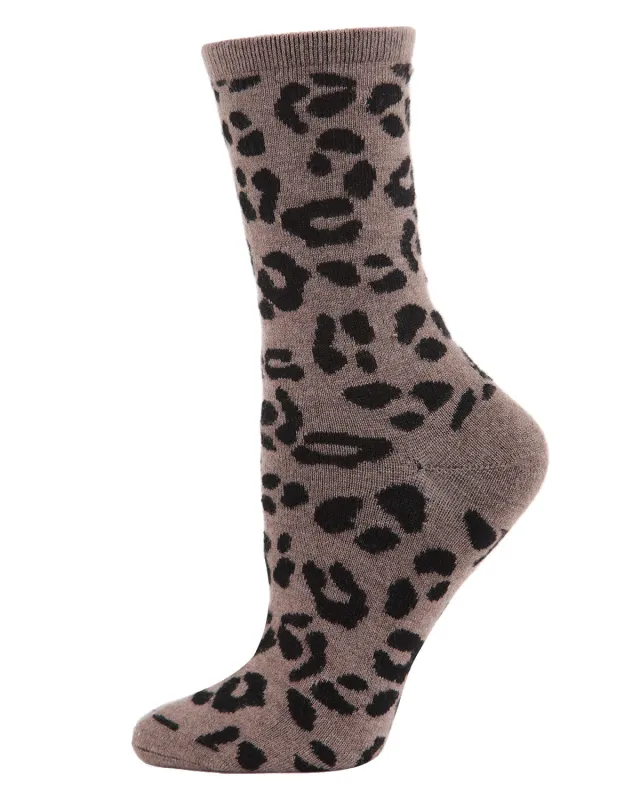 Women's Soft Leopard Animal Print Cashmere Blend Crew Socks sold by MeMoi
