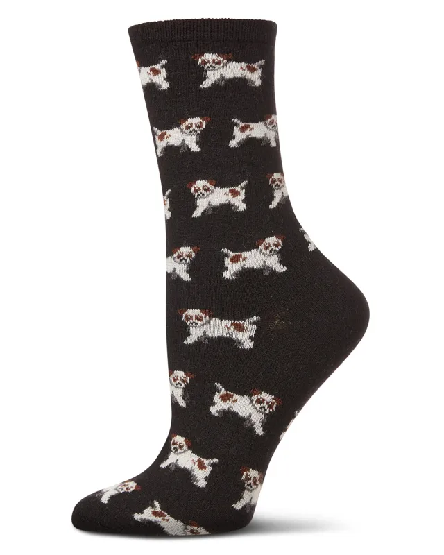 Women's Playful Puppy Dogs Cashmere Blend Crew Sock sold by MeMoi