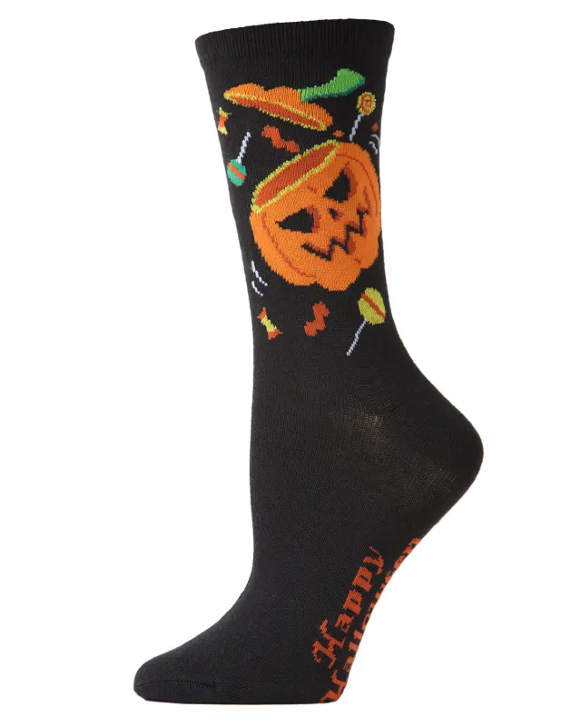 Women's Pumpkin Treat Halloween Crew Socks sold by MeMoi
