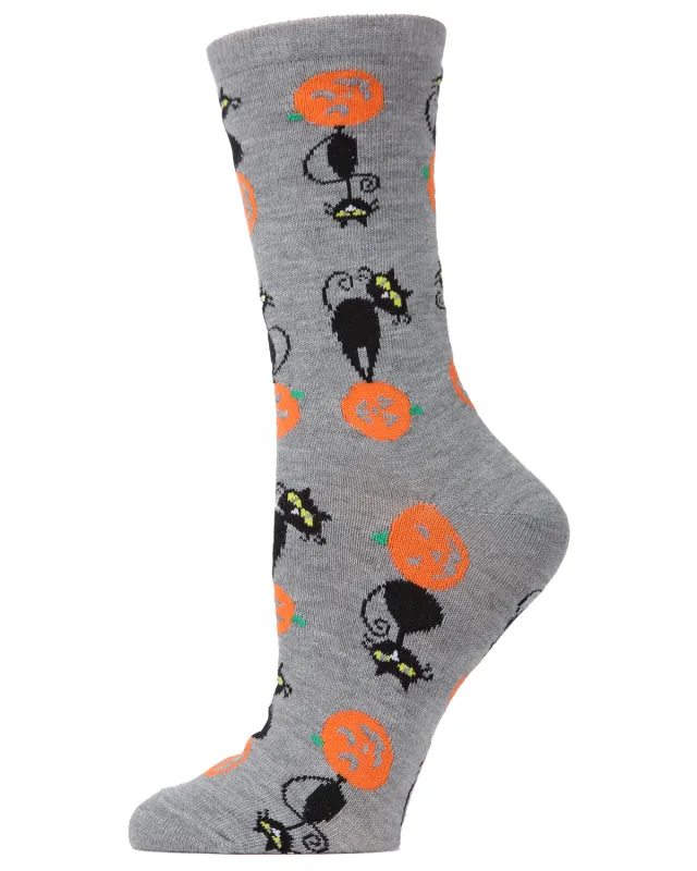 Halloween Pumpkin Cat Crew Socks sold by MeMoi