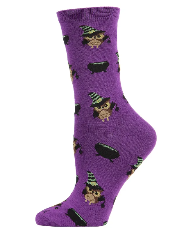 Women's Witchy Owl Festive Crew Socks sold by MeMoi