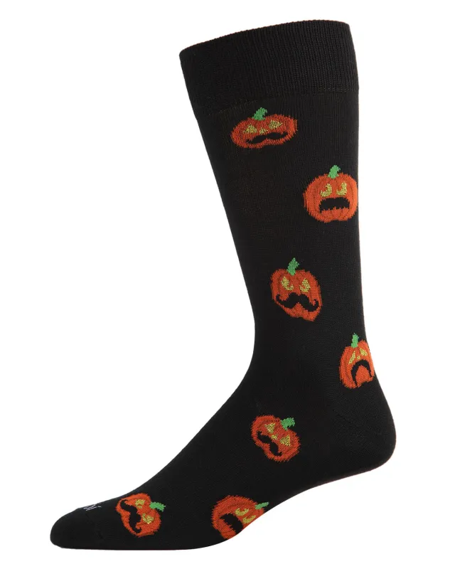 Men's Funny Mustache Jack O' Lantern Novelty Crew Sock sold by MeMoi