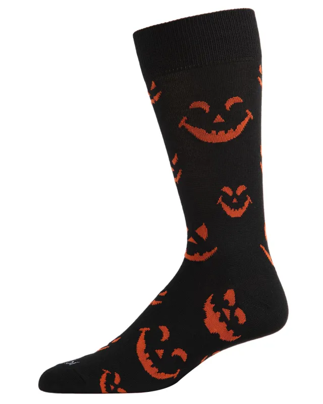 Men's Festive Halloween "Pumpkin Faces" Novelty Crew Sock sold by MeMoi