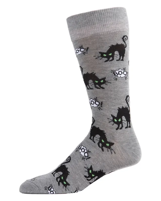 Men's Scary Halloween Black Cat Novelty Crew Sock sold by MeMoi
