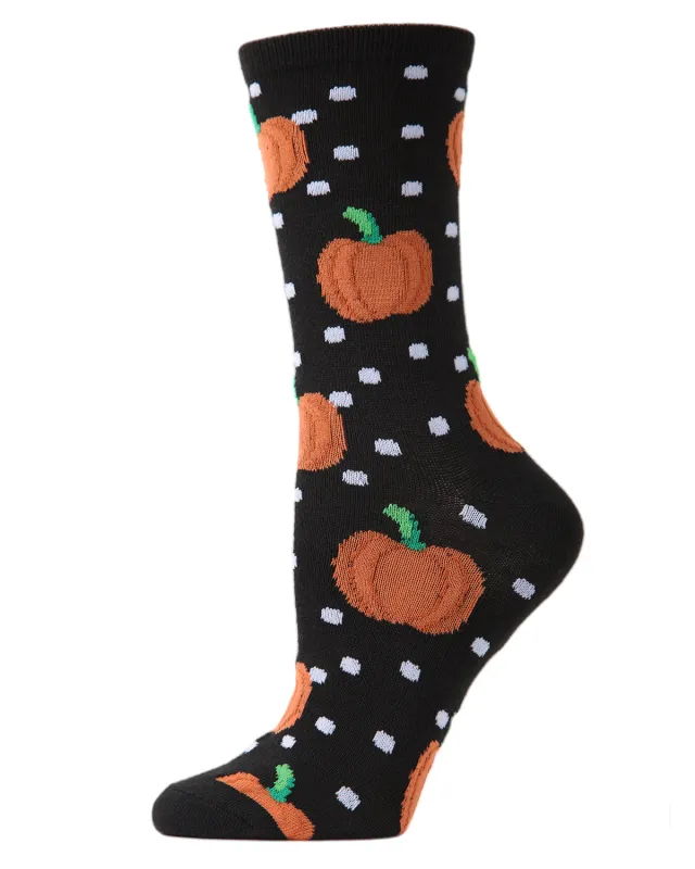 Women's Pumpkin Polka Dot Festive Crew Socks sold by MeMoi