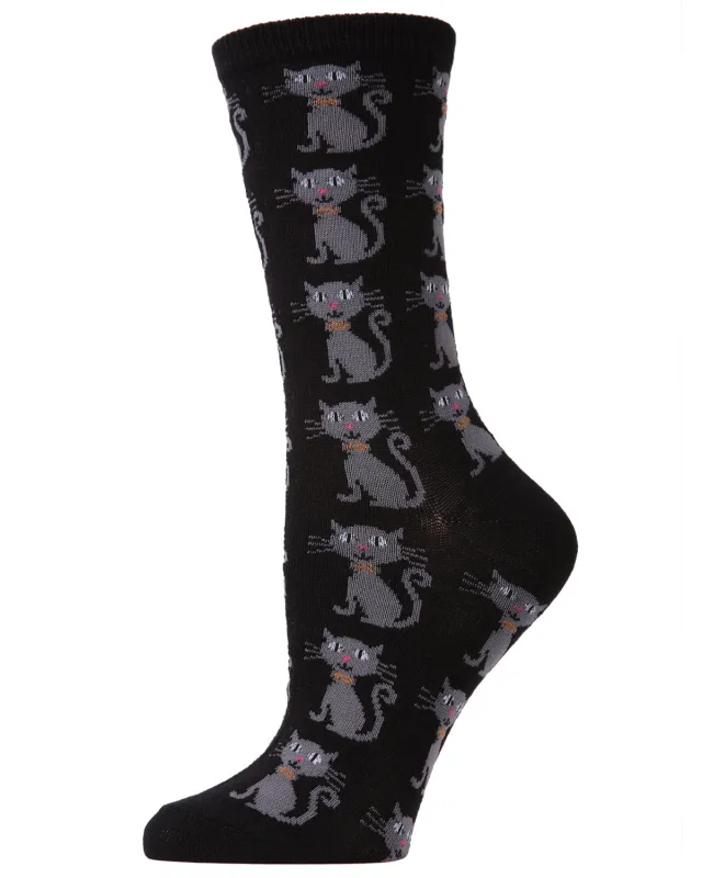 Sweet & Scary Black Cat Halloween Crew Socks sold by MeMoi