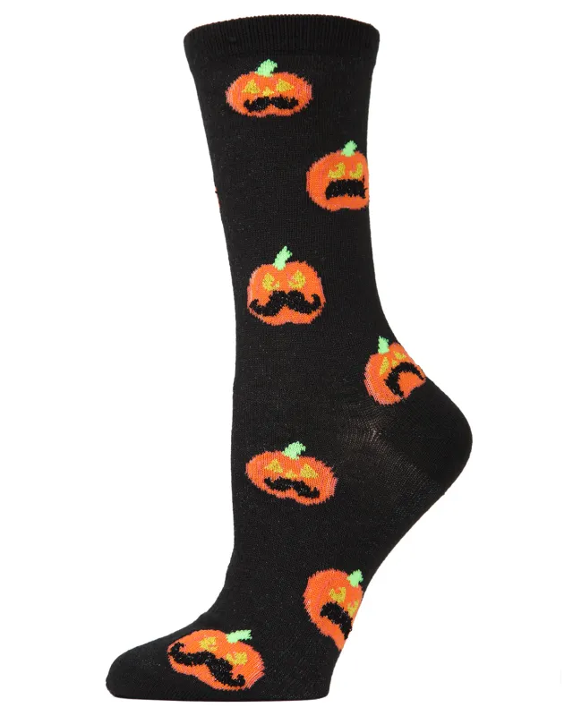 Women's Pumpkin Stache Halloween Crew Socks sold by MeMoi