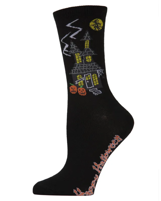 Women's Halloween Haunted House Crew Socks sold by MeMoi