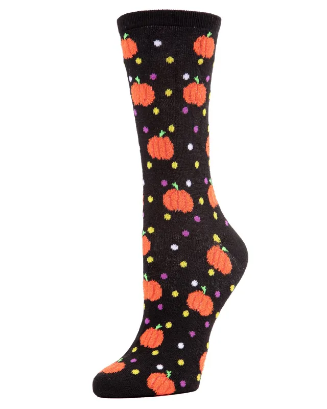 Women's Cheery Pumpkin Polka Dot Festive Crew Socks sold by MeMoi