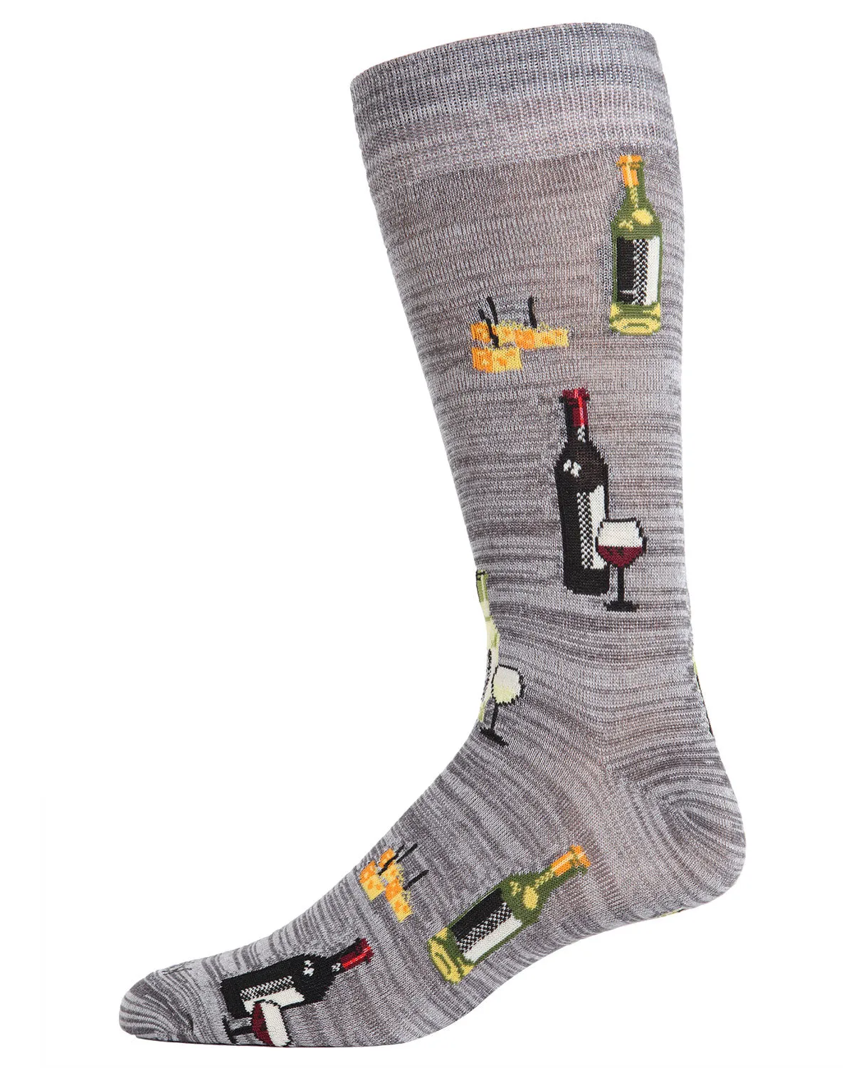 Men's Wine and Cheese Bamboo Blend Novelty Crew Sock sold by MeMoi