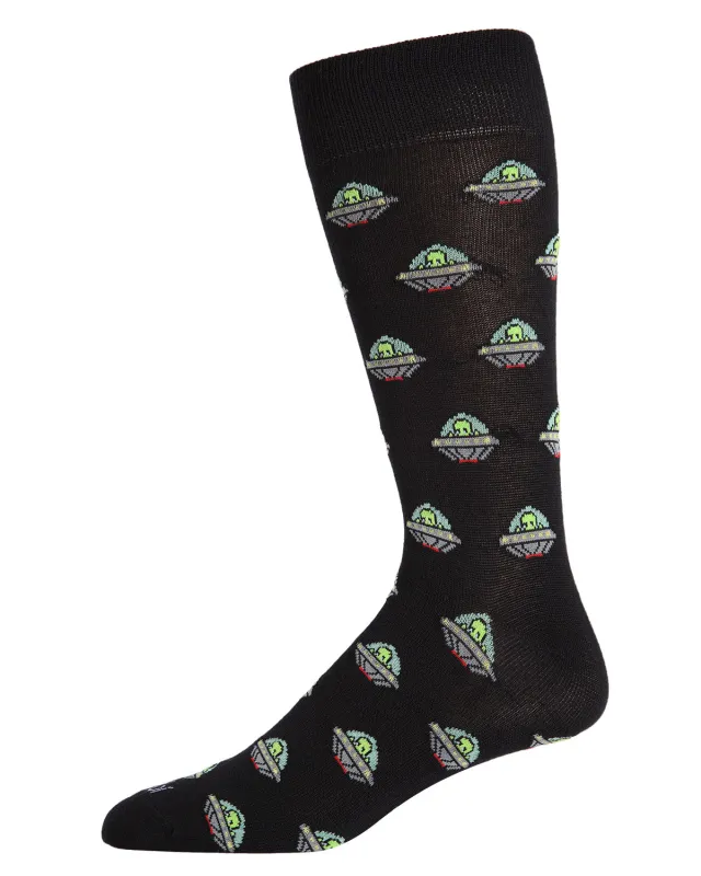 Men's Alien Invasion Bamboo Blend Novelty Crew Sock made by MeMoi