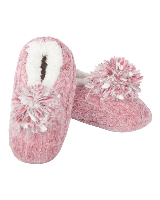 Women's Plush Pom-Pom Chenille Cable Knit Slippers sold by MeMoi