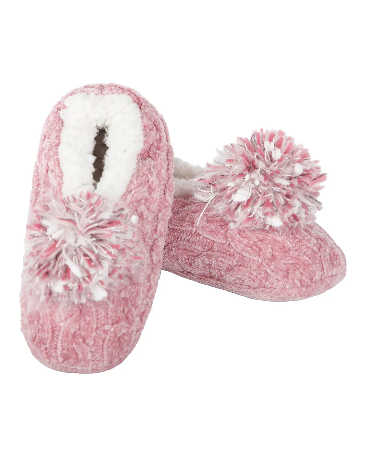 Women's Plush Pom-Pom Chenille Cable Knit Slippers sold by MeMoi