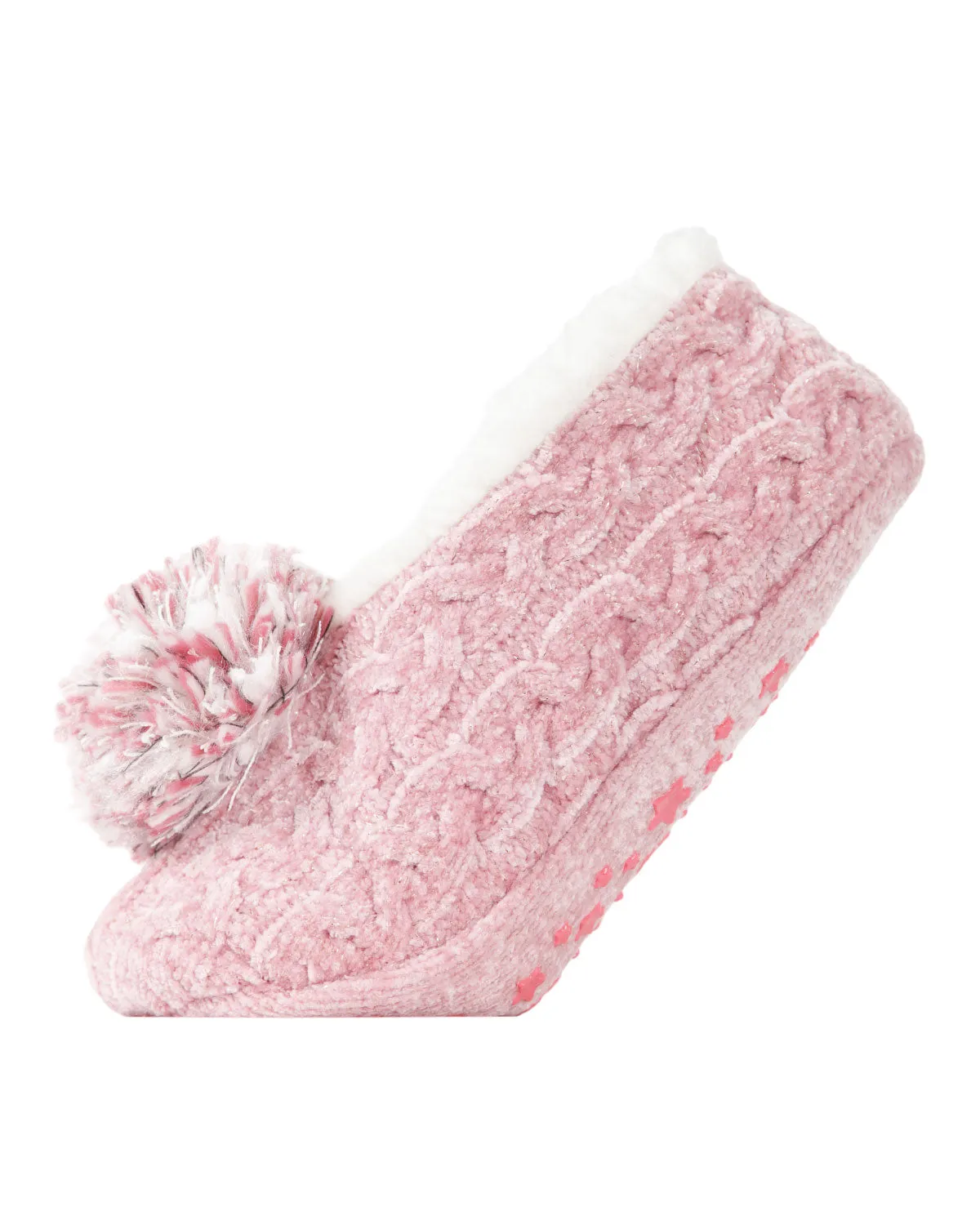 Women's Plush Pom-Pom Chenille Cable Knit Slippers sold by MeMoi product image thumbnail 4