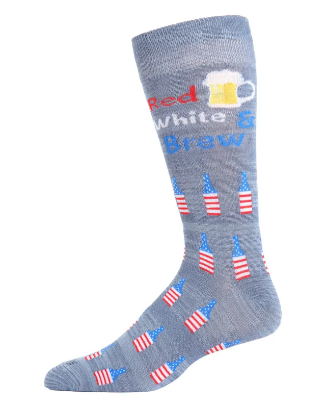 Men's Red White and Brew Bamboo Blend Novelty Crew Sock sold by MeMoi
