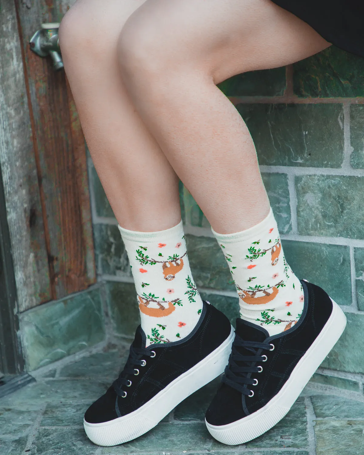 Women's Sloth Bamboo Blend Crew Socks sold by MeMoi product image thumbnail 2