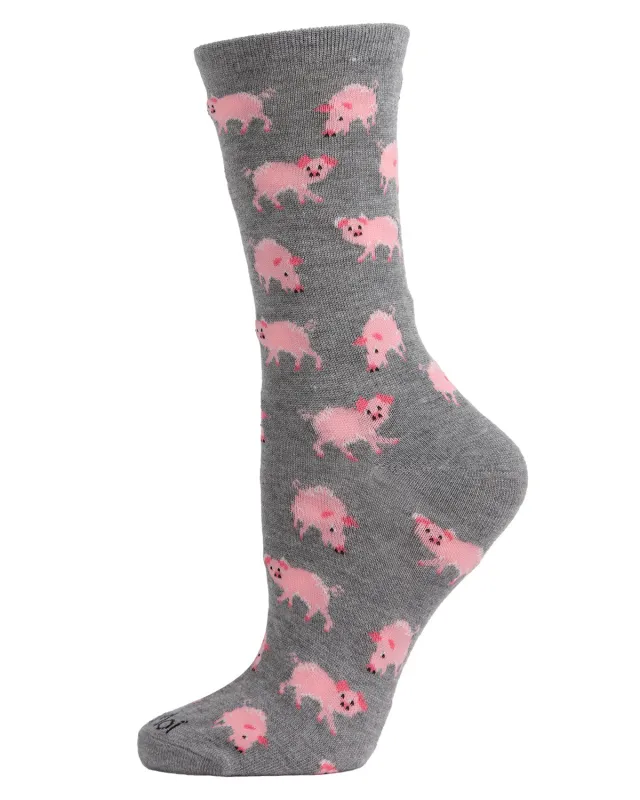 Pretty Pigs Bamboo Blend Crew Socks sold by MeMoi
