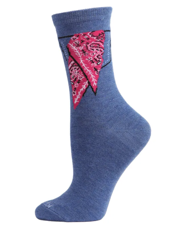 Women's Bandana in Pocket Bamboo Blend Crew Socks sold by MeMoi