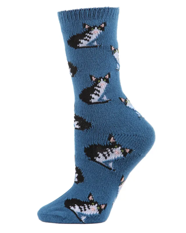 Women's Cozy Cute Black & White Kitty Cat Boot Socks made by MeMoi
