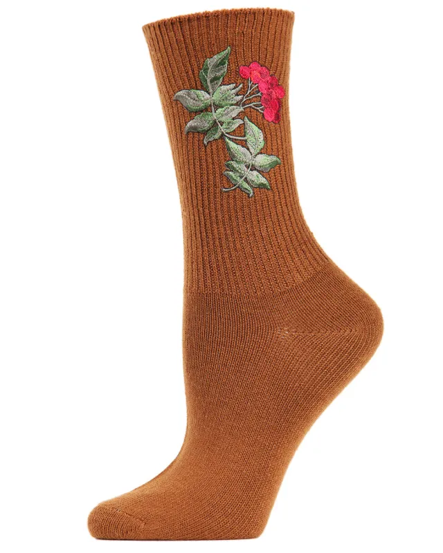 Women's Embroidered Berry Leaf Vintage Style Crew Socks sold by MeMoi