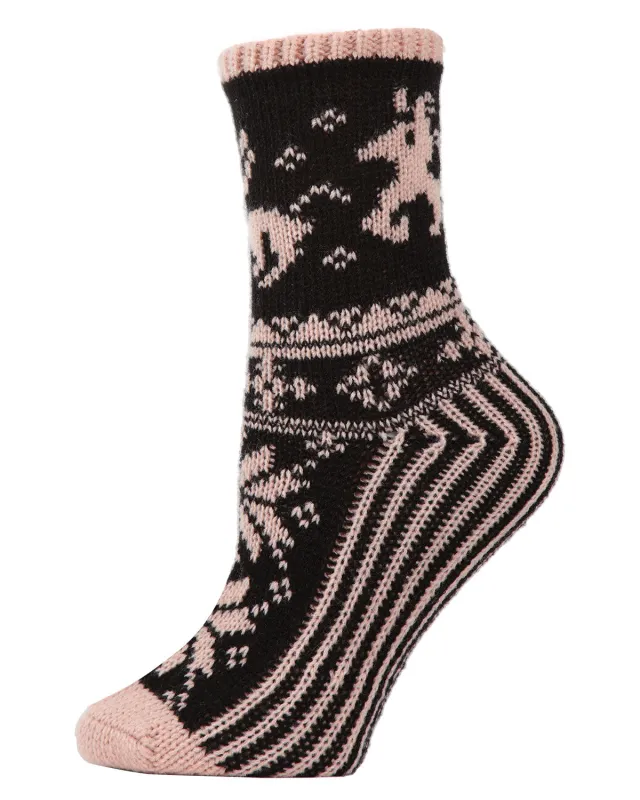 Women's Embroidered Reindeer Sweater Knit Crew Socks sold by MeMoi