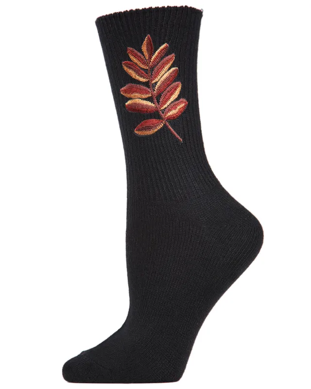 Women's Embroidered Golden Leaf Vintage Style Crew Socks sold by MeMoi