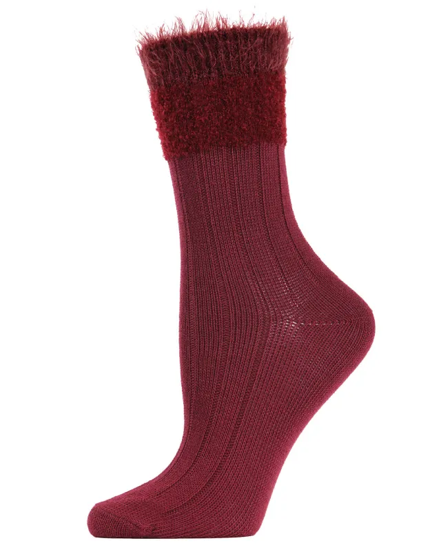 Women's Parfait Striped Fuzzy Cuff Crew Socks sold by MeMoi