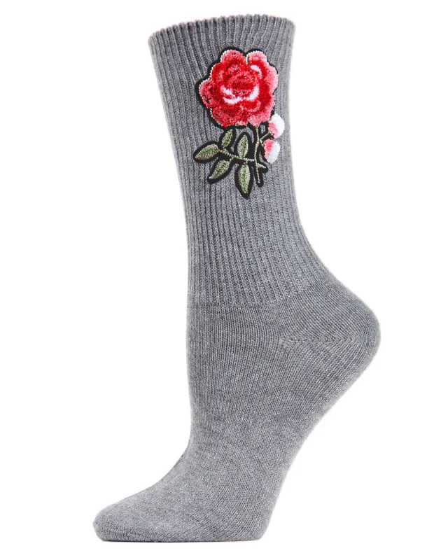 Women's Embroidered Rose Path Vintage Style Crew Socks sold by MeMoi