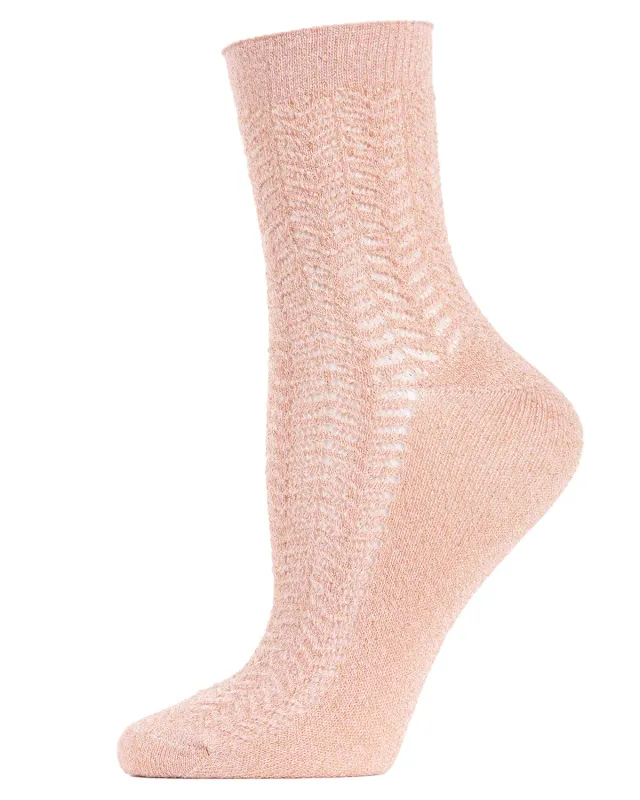 Women's Metallic Ivy Pointelle Cotton Blend Anklet Sock sold by MeMoi