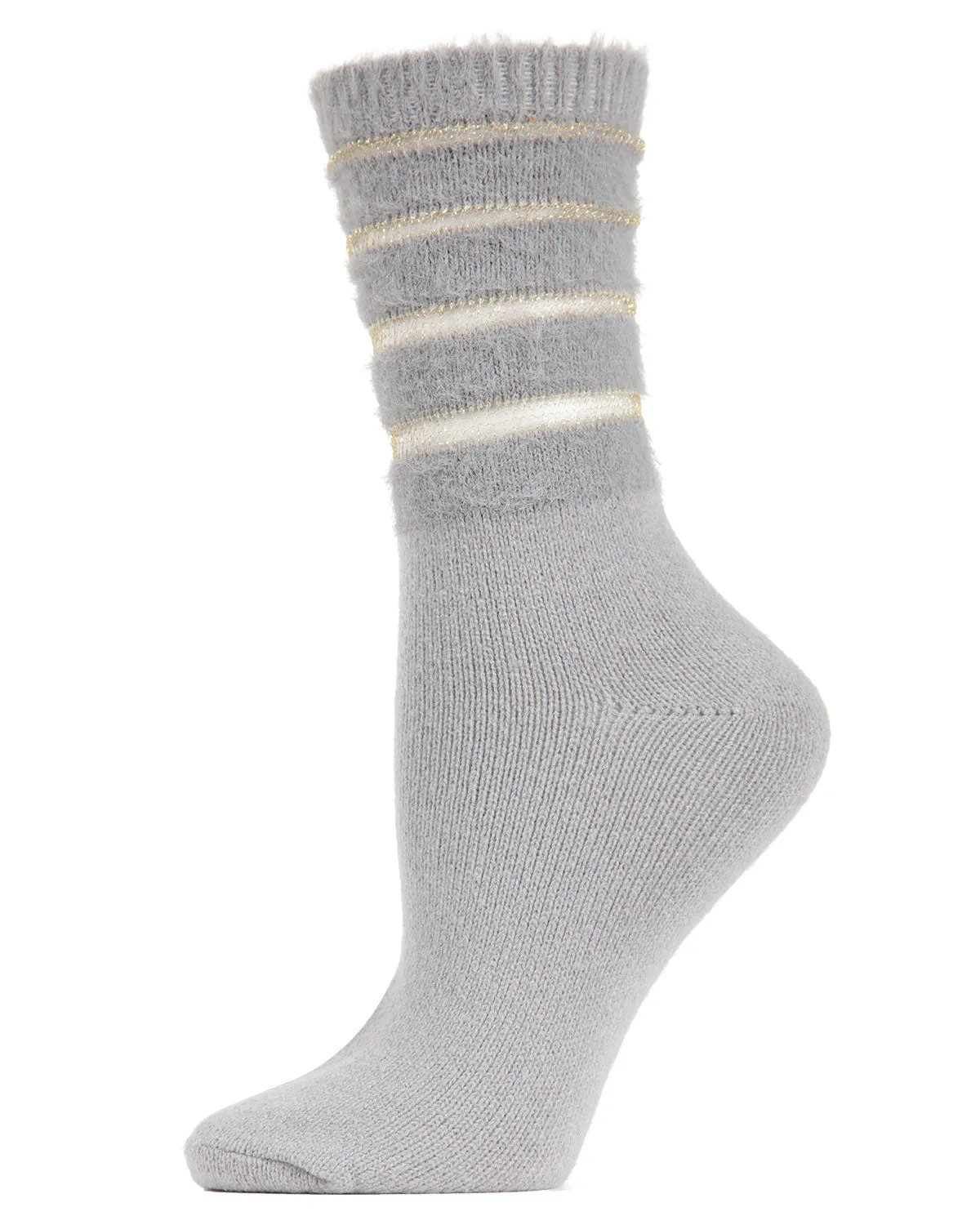 Women's Luxe Shimmer Sheer Stripe Plush Fuzzy Crew Socks sold by MeMoi product image thumbnail 4