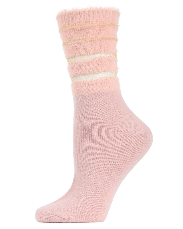 Women's Luxe Shimmer Sheer Stripe Plush Fuzzy Crew Socks sold by MeMoi