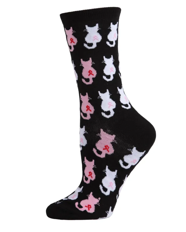 Pink Cat Ribbon Breast Cancer Awareness Bamboo Blend Socks sold by MeMoi